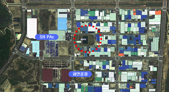 화전공원 인조잔디운동장 위치도-시계방향으로 SH PAc,화연공원이 있음