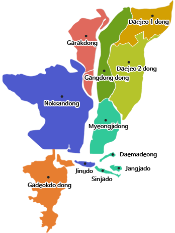 Jurisdiction image - Daejeo 1 dong, Daejeo 2 dong, Ganddongdong, Myeoongjidong, Garakdong, Gadeokdodong