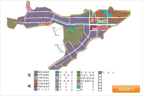 부산과학지방산업단지의 지도로 공장시설용지, 연구시설용지, 단독주택용지, 공동주택용지, 상임업무용지, 지원시설용지, 학교용지, 유치원, 공공청사, 주유소, 종교용지, 배수지, 변전소, 주차장, 근린공원, 어린이공원, 보행자전용도로, 폐기물처리시설, 녹지, 하천, 도로, 유료지 등을 표시하였으며  이미지를 클릭하면 더 큰 이미지를 보실수 있습니다